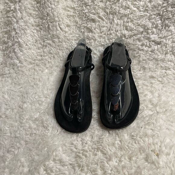 VIONIC Miami Leather Black Thong Sandals Silver tone accent Orthaheel SZ9 - Picture 1 of 10